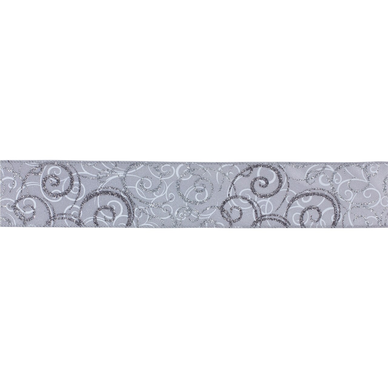 Melrose Glittered Swirl Wired Craft Christmas Ribbon - 2.5" x 20 Yards - Gray and Silver